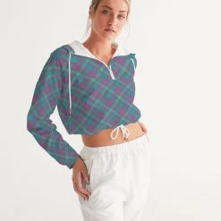 Harlow & Lloyd Purple & Green Tartan Women's Cropped Windbreaker Hooded Jacket Jackets 15 Harlow & Lloyd Purple & Green Tartan Women's Cropped Windbreaker Hooded Jacket Jackets