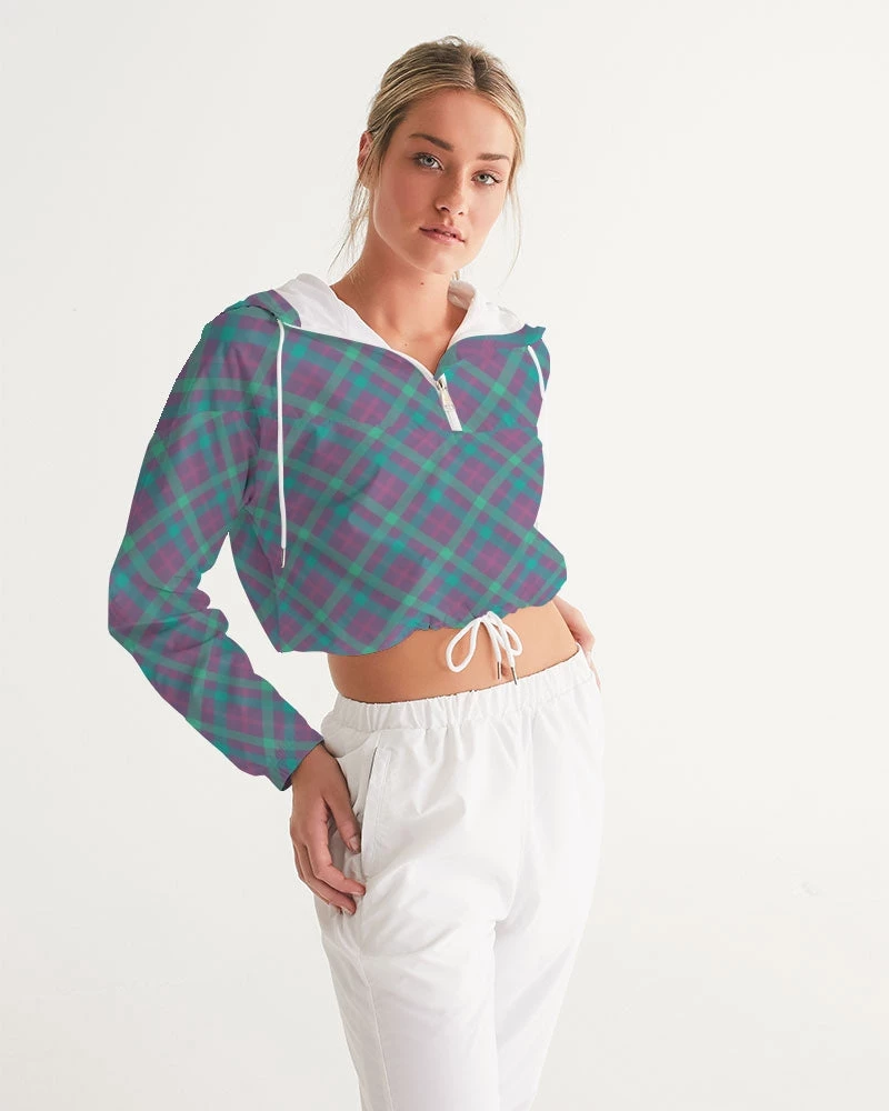 Harlow & Lloyd Purple & Green Tartan Women's Cropped Windbreaker Hooded Jacket Jackets 7 Harlow & Lloyd Purple & Green Tartan Women's Cropped Windbreaker Hooded Jacket Jackets
