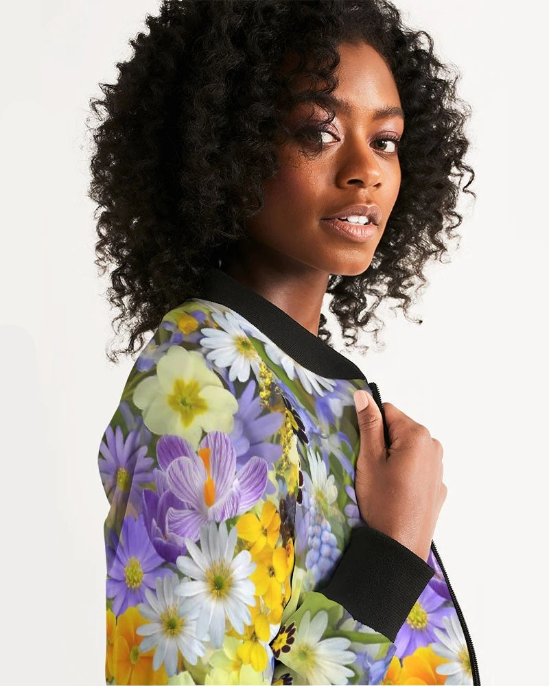 Harlow & Lloyd Spring Flowers Women's Bomber Jacket Jackets 4 Harlow & Lloyd Spring Flowers Women's Bomber Jacket Jackets
