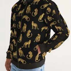 Harlow & Lloyd Black Leopards Men's Stripe-Sleeve Track Jacket Jackets