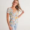 Harlow & Lloyd Blue Blooming Mod Floral Women's V-Neck Tee