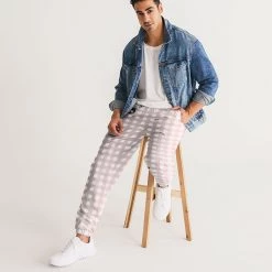 Harlow & Lloyd Pants & Joggers Pale Pink Gingham Check Men's Lightweight Track Pants