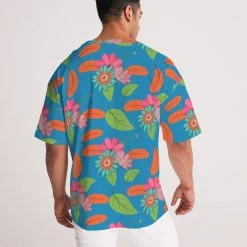 Harlow & Lloyd T Shirts & Tanks Tropical Flower Power Blue Men's Premium Oversized Tee