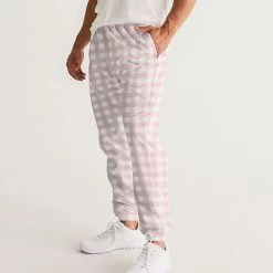 Harlow & Lloyd Pants & Joggers Pale Pink Gingham Check Men's Lightweight Track Pants