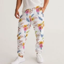 Harlow & Lloyd Pants & Joggers White Summer Floral Lightweight Men's Track Pants