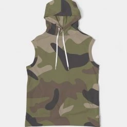 Harlow & Lloyd Woodland Camo Men's Premium Heavyweight Sleeveless Hoodie Hoodies