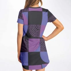 Subliminator Blue Violet Black Geometric T Shirt Dress