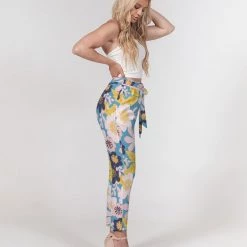 Harlow & Lloyd Blue Frisky Floral Women's Belted Tapered Pants Pants & Joggers