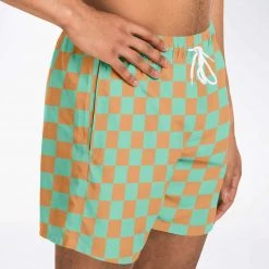 Subliminator Men Green & Orange Check Swim Shorts 15 Subliminator Men Green & Orange Check Swim Shorts