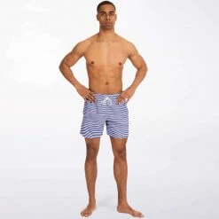 Subliminator Men Blue Violet Wave Stripes Swim Shorts