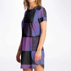 Subliminator Blue Violet Black Geometric T Shirt Dress
