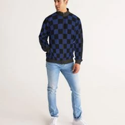 Harlow & Lloyd Jackets Black & Blue Check Men's Stripe-Sleeve Track Jacket