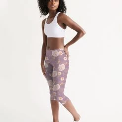 Harlow & Lloyd Orange Peonies Floral Rose Women's Mid-Rise Capri Leggings Pants & Joggers