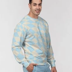 Harlow & Lloyd Blue & Vanilla Ripple Check French Terry Pullover Sweatshirt 10 Harlow & Lloyd Blue & Vanilla Ripple Check French Terry Pullover Sweatshirt