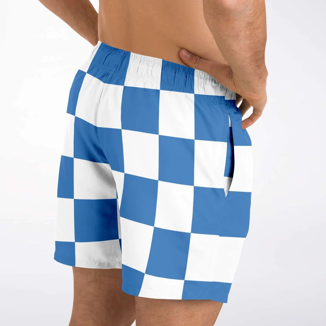 Subliminator Men Blue & White Large Check Swim Shorts 6 Subliminator Men Blue & White Large Check Swim Shorts