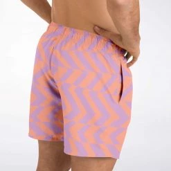 Subliminator Peach & Orchid Abstract Striped Swim Shorts Men