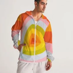 Harlow & Lloyd Orange Vortex Men's Windbreaker Hooded Jacket