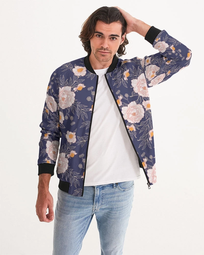 Harlow & Lloyd Orange Peonies Floral Orient Blue Men's Bomber Jacket Jackets 3 Harlow & Lloyd Orange Peonies Floral Orient Blue Men's Bomber Jacket Jackets
