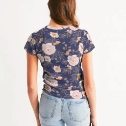 Harlow & Lloyd Orange Peonies Floral Orient Blue Women's Tee