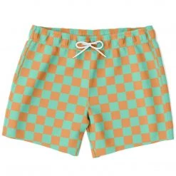 Subliminator Men Green & Orange Check Swim Shorts