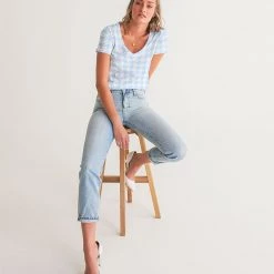 Harlow & Lloyd Baby Blue Large Houndstooth Women's V-Neck Tee T Shirts & Tanks 15 Harlow & Lloyd Baby Blue Large Houndstooth Women's V-Neck Tee T Shirts & Tanks