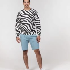 Harlow & Lloyd Sweatshirts & Pullovers Zebra Print Men's French Terry Pullover Sweatshirt