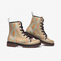 Harlow & Lloyd Green & Orange Snake Print Lace Up Boots Shoes