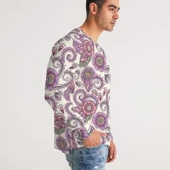 Harlow & Lloyd T Shirts & Tanks Purple Cream Paisley Men's Long Sleeve Tee