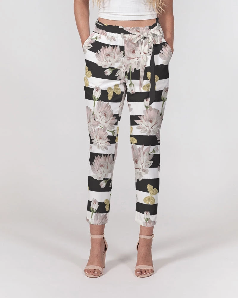 Harlow & Lloyd Pants & Joggers Pink Chrysanthemum Butterflies Women's Belted Tapered Pants 4 Harlow & Lloyd Pants & Joggers Pink Chrysanthemum Butterflies Women's Belted Tapered Pants