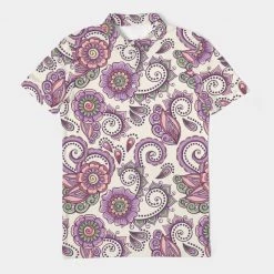 Harlow & Lloyd T Shirts & Tanks Purple Cream Paisley Men's Slim Fit Short Sleeve Polo