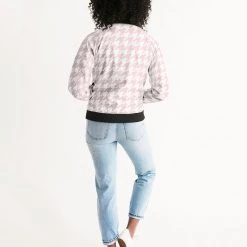 Harlow & Lloyd Jackets Pale Pink Large Houndstooth Women's Bomber Jacket