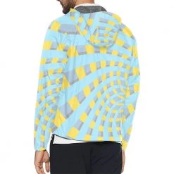 Harlow & Lloyd Arctic Blue & Yellow Orbital Unisex Hooded Windbreaker Jacket Jackets