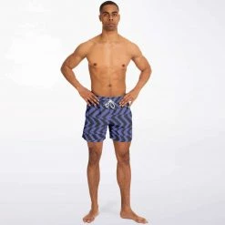 Subliminator Men Blue Violet & Charcoal Abstract Striped Swim Shorts