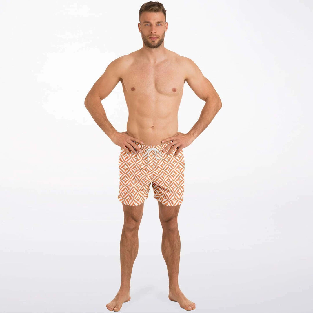 Subliminator Orange Geometric Pattern Swim Shorts 5 Subliminator Orange Geometric Pattern Swim Shorts