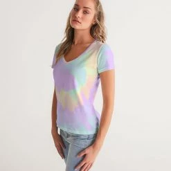 Harlow & Lloyd Lilac Mint Tie Dye Women's V-Neck Tee T Shirts & Tanks