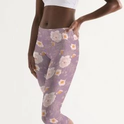 Harlow & Lloyd Orange Peonies Floral Rose Women's Mid-Rise Capri Leggings Pants & Joggers