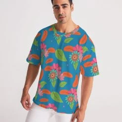 Harlow & Lloyd T Shirts & Tanks Tropical Flower Power Blue Men's Premium Oversized Tee