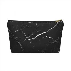 Harlow & Lloyd Personalized Cosmetics Bag / Accessory Pouch In Black Marble And Gold Bags