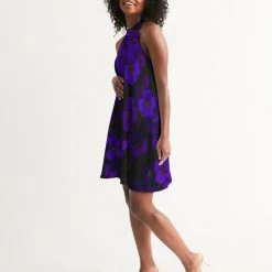 Harlow & Lloyd Midnight Purple Flowers Women's Halter Dress