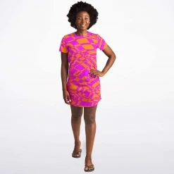Subliminator T Shirts & Tanks Fuchsia & Orange Warp T Shirt Dress