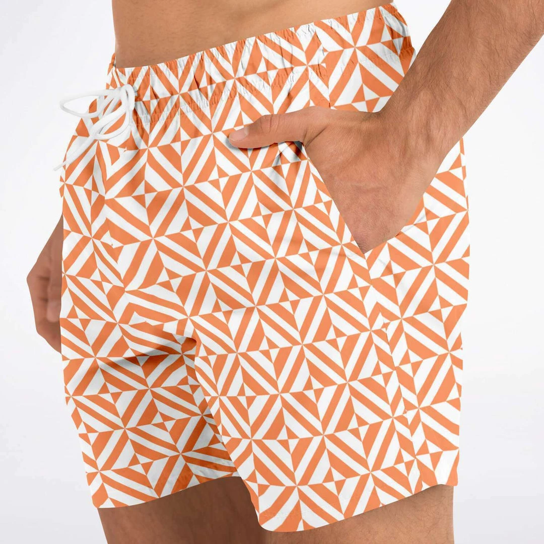 Subliminator Orange Geometric Pattern Swim Shorts 8 Subliminator Orange Geometric Pattern Swim Shorts