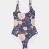 Harlow & Lloyd Orange Peonies Floral Orient Blue Women's One-Piece Swimsuit
