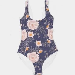 Harlow & Lloyd Orange Peonies Floral Orient Blue Women's One-Piece Swimsuit