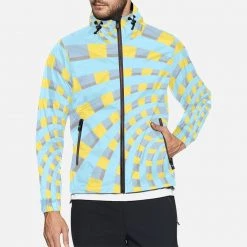 Harlow & Lloyd Arctic Blue & Yellow Orbital Unisex Hooded Windbreaker Jacket Jackets