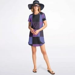 Subliminator Blue Violet Black Geometric T Shirt Dress