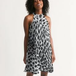 Harlow & Lloyd Black & White Leopard Women's Halter Dress