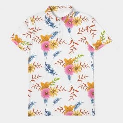 Harlow & Lloyd T Shirts & Tanks White Summer Floral Men's Slim Fit Short Sleeve Polo