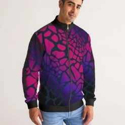 Harlow & Lloyd Raspberry Giraffe Men's Stripe-Sleeve Track Jacket Jackets