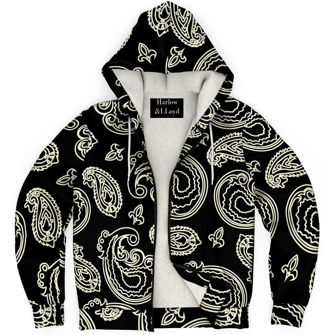 Subliminator Hoodies Black & Bone Paisley Fleece Zip Hoodie 3 Subliminator Hoodies Black & Bone Paisley Fleece Zip Hoodie