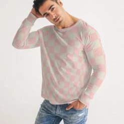 Harlow & Lloyd Pink Vanilla Check Men's Long Sleeve Tee T Shirts & Tanks
